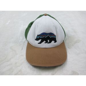 Patagonia Hat Cap Snap Back Mens White‎ Green Trucker Grizzly Bear Outdoors*